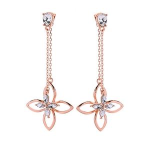 Long rose gold, crystal, double sided earrings